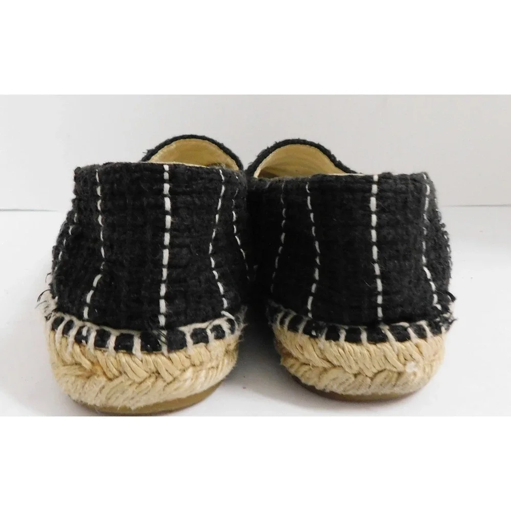 Chanel Black/White Striped Tweed Patent‎ CC Cap Toe Espadrille Loafer Flat sz 37